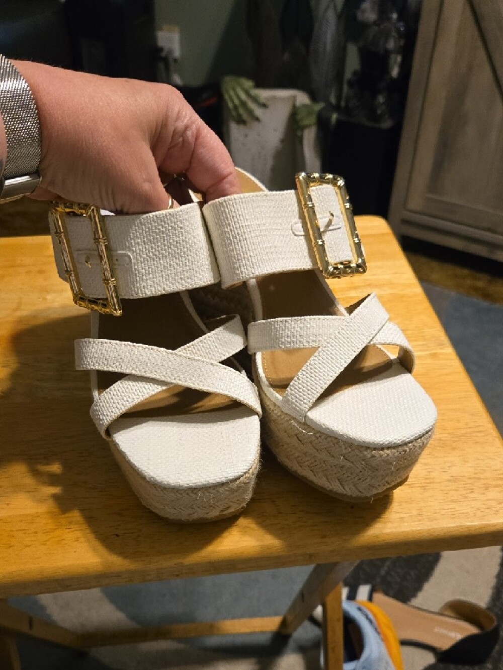 Report Ivory Wedge Espadrille Sandal with Gold Buckle - Picture 3 of 3